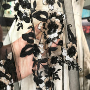 Black Embroidery, Gold & Black Sequins on Black Tulle- 49