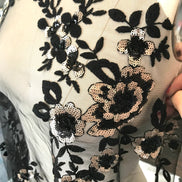 Black Embroidery, Gold & Black Sequins on Black Tulle- 49