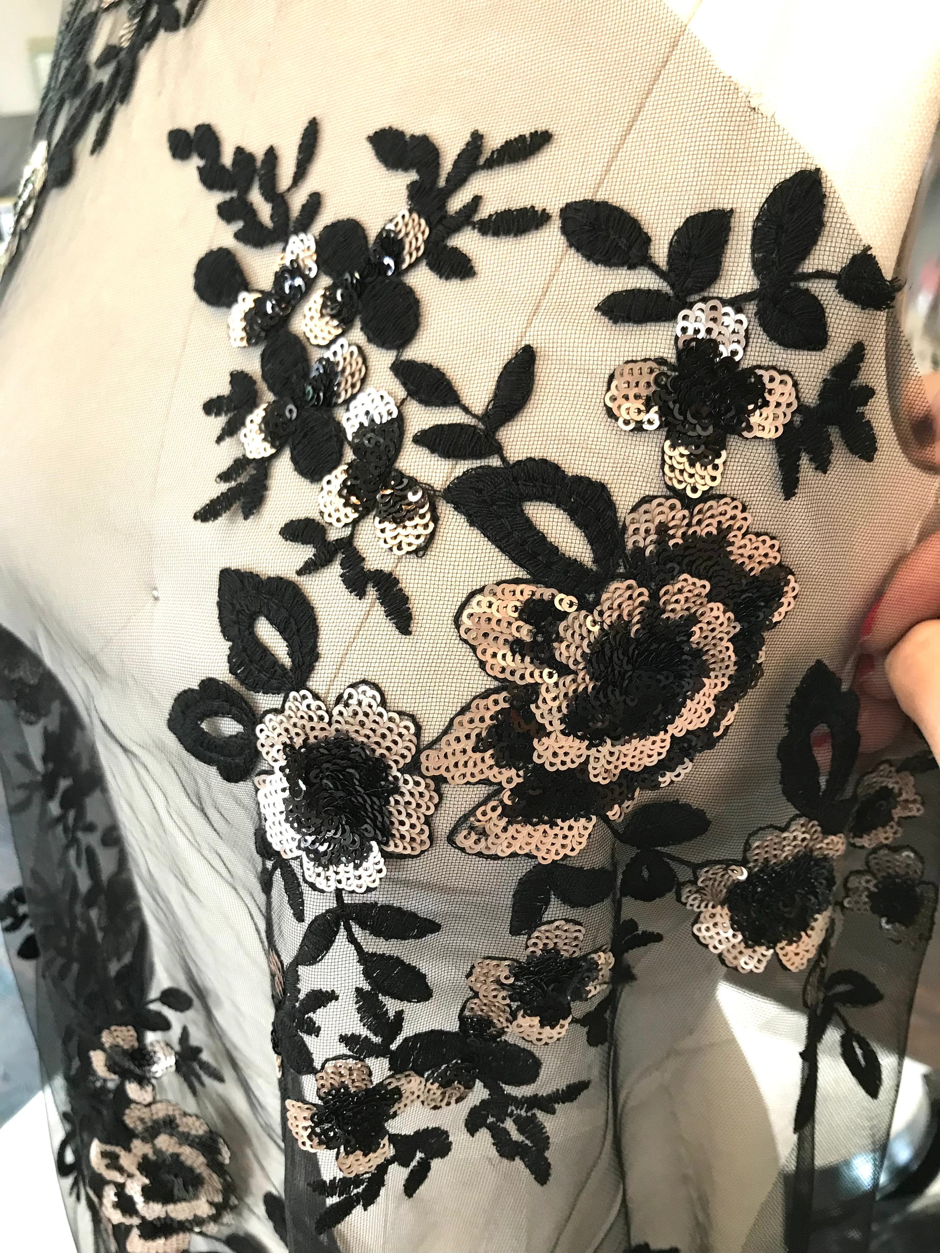 Black Embroidery, Gold & Black Sequins on Black Tulle- 49