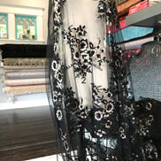 Black Embroidery, Gold & Black Sequins on Black Tulle- 49