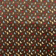 Tossed Cowboy Boots- 100% Cotton Fabric- On Brown- 44” Wide