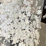Off White 3D Floral, Pearls- European Embroidered Tulle- 52