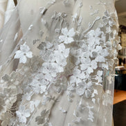Off White 3D Floral, Pearls- European Embroidered Tulle- 52