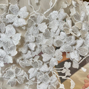 Off White 3D Floral, Pearls- European Embroidered Tulle- 52