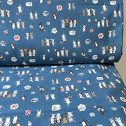 Funny Cats on Blue Cotton Fabric- Kokka- Japanese- 44” Wide