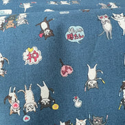 Funny Cats on Blue Cotton Fabric- Kokka- Japanese- 44” Wide
