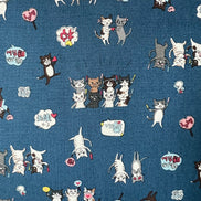 Funny Cats on Blue Cotton Fabric- Kokka- Japanese- 44” Wide