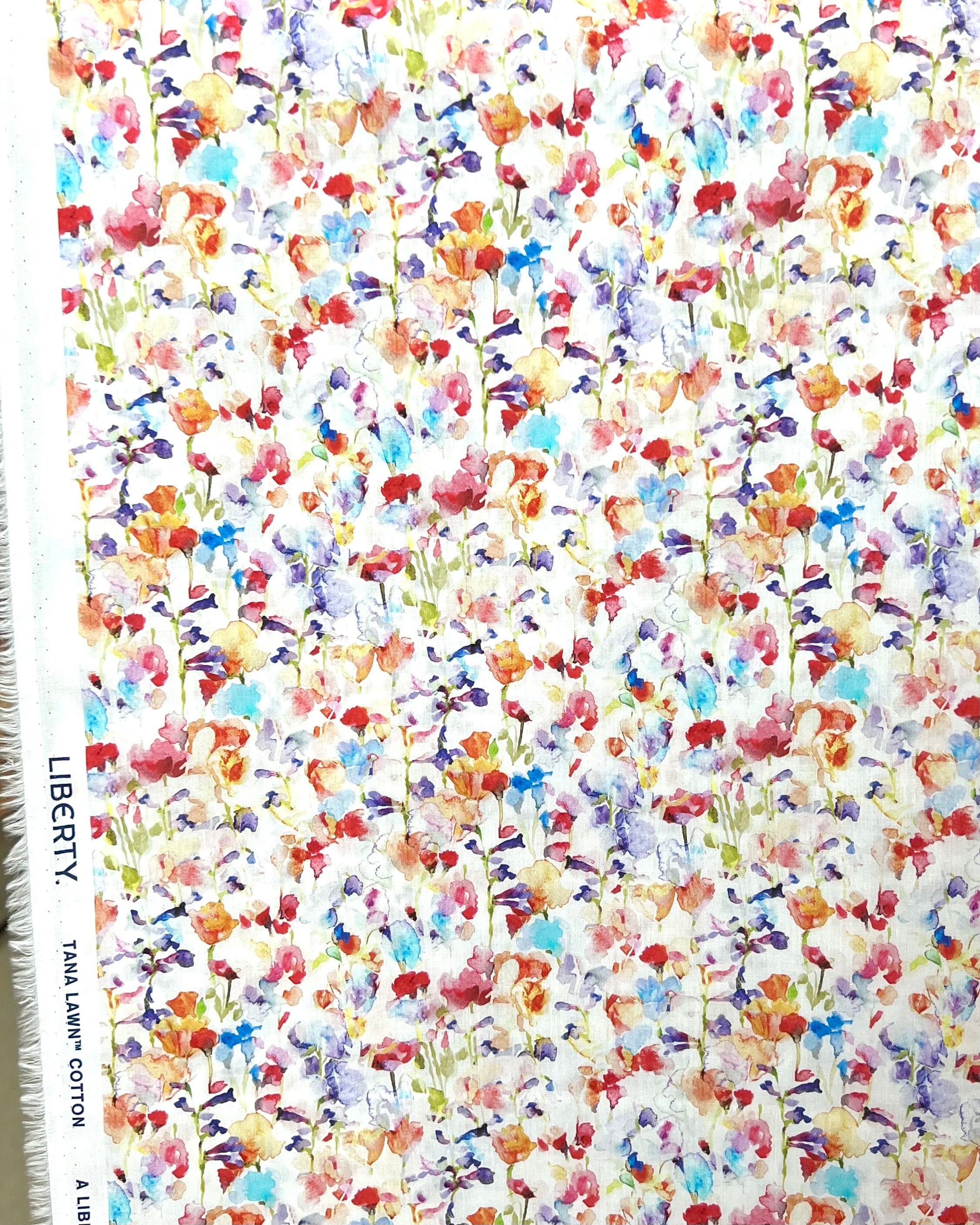 Inky Fields- Multi-color w/ Red- Liberty Tana Lawn