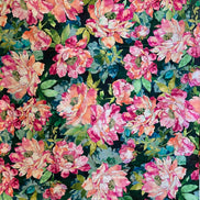 Fuchsia, Coral, Teal on Hunter Green, Large Florals- 44” Wide Cotton Fabric- “Cypress