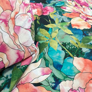 Fuchsia, Coral, Teal on Hunter Green, Large Florals- 44” Wide Cotton Fabric- “Cypress