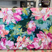 Fuchsia, Coral, Teal on Hunter Green, Large Florals- 44” Wide Cotton Fabric- “Cypress