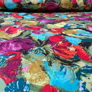 Turquoise, Red, Orchid, Chartreuse Abstract Floral Print Cotton Fabric- “Cactus Flora Berry