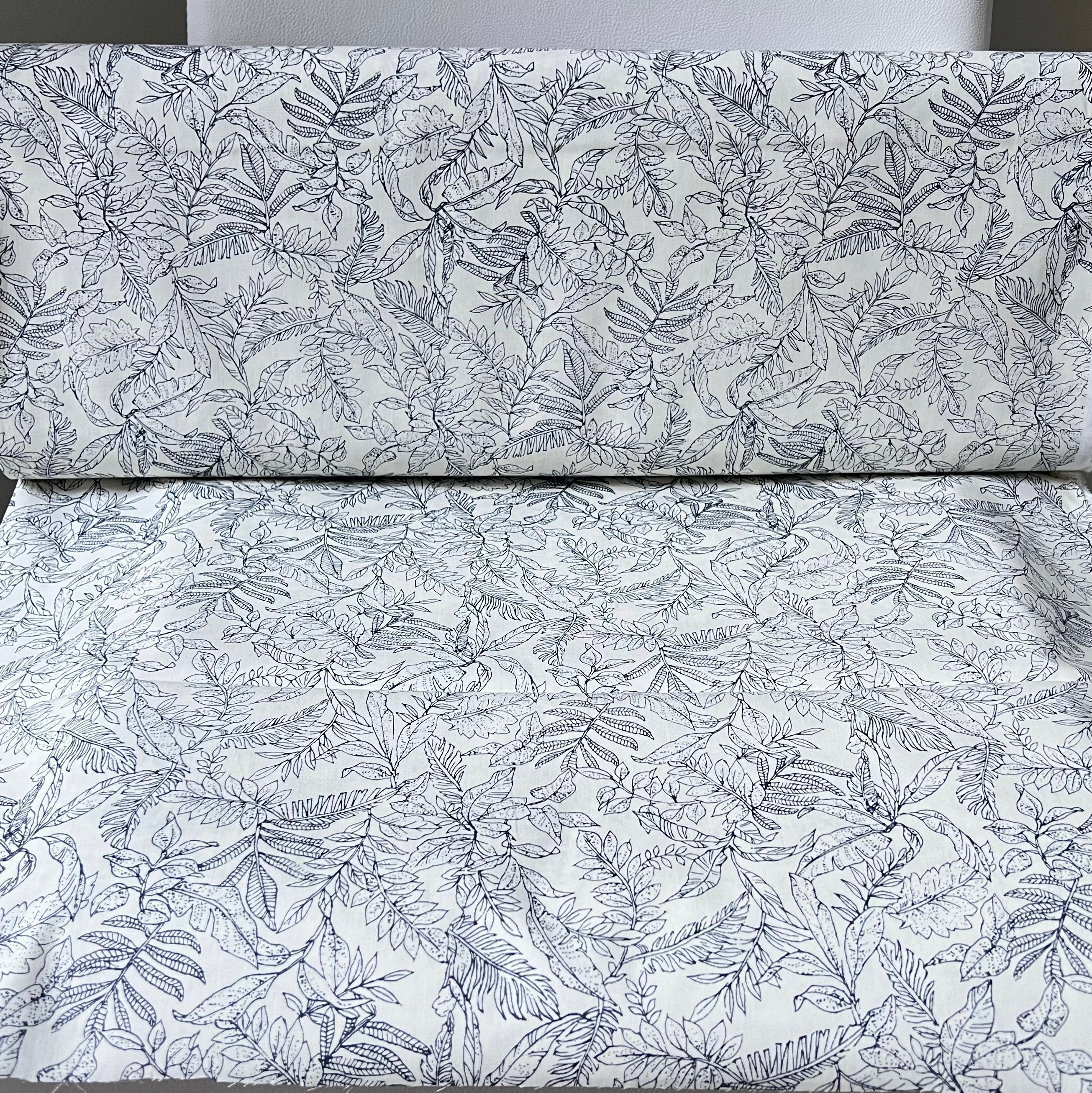 Dark Navy on Light Ivory Cotton Poplin- 44” Wide- “Island Paradise”- Tropical Print