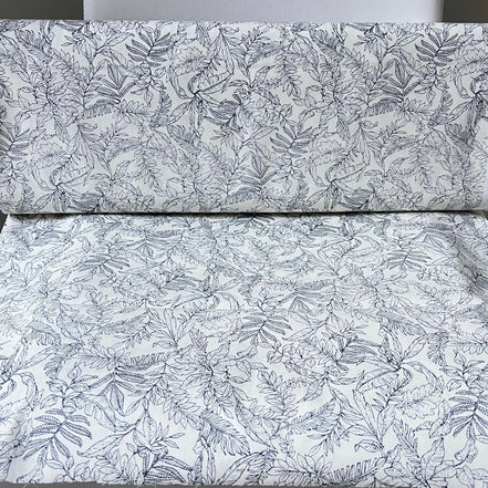 Dark Navy on Light Ivory Cotton Poplin- 44” Wide- “Island Paradise”- Tropical Print