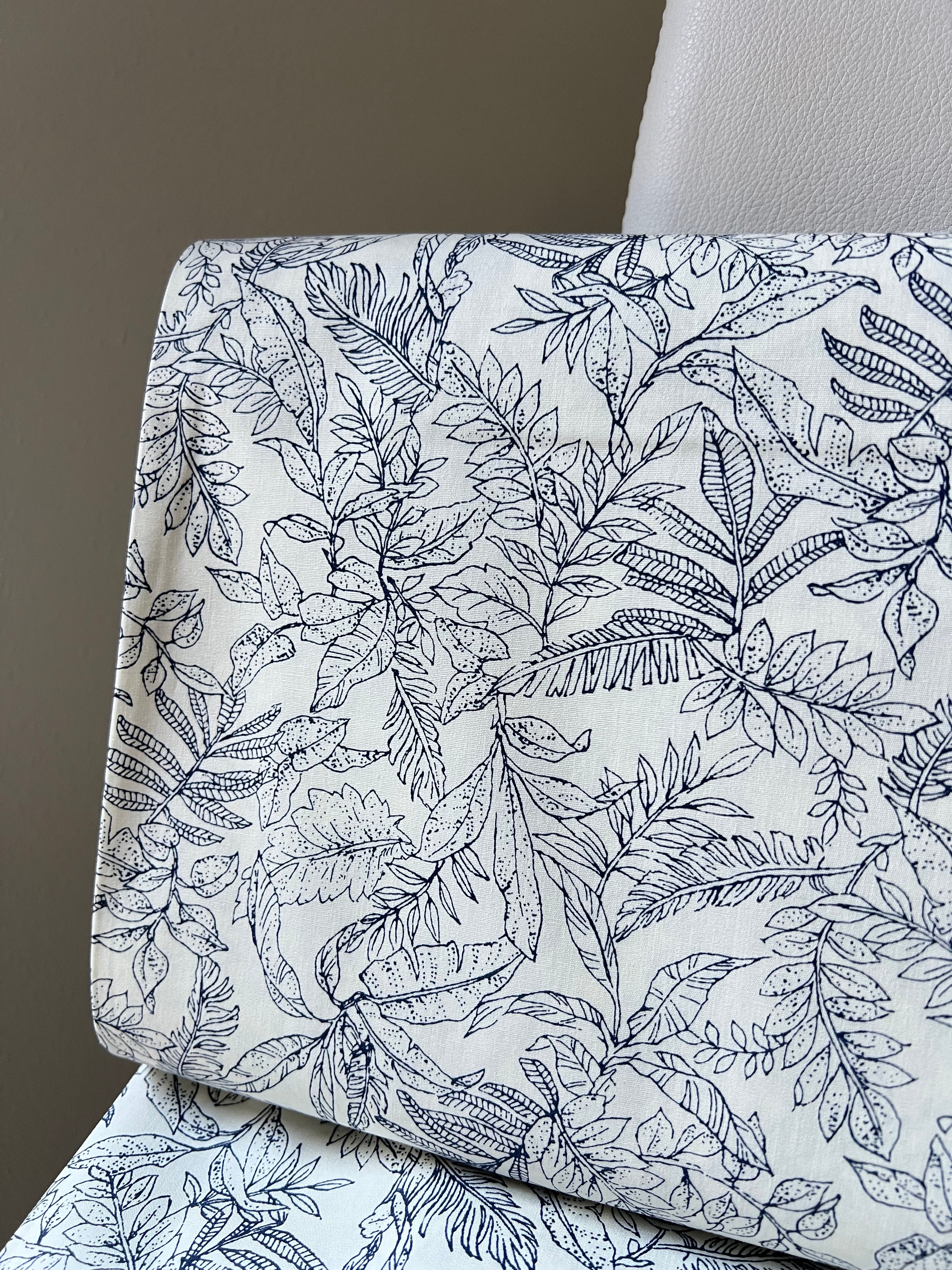 Dark Navy on Light Ivory Cotton Poplin- 44” Wide- “Island Paradise”- Tropical Print