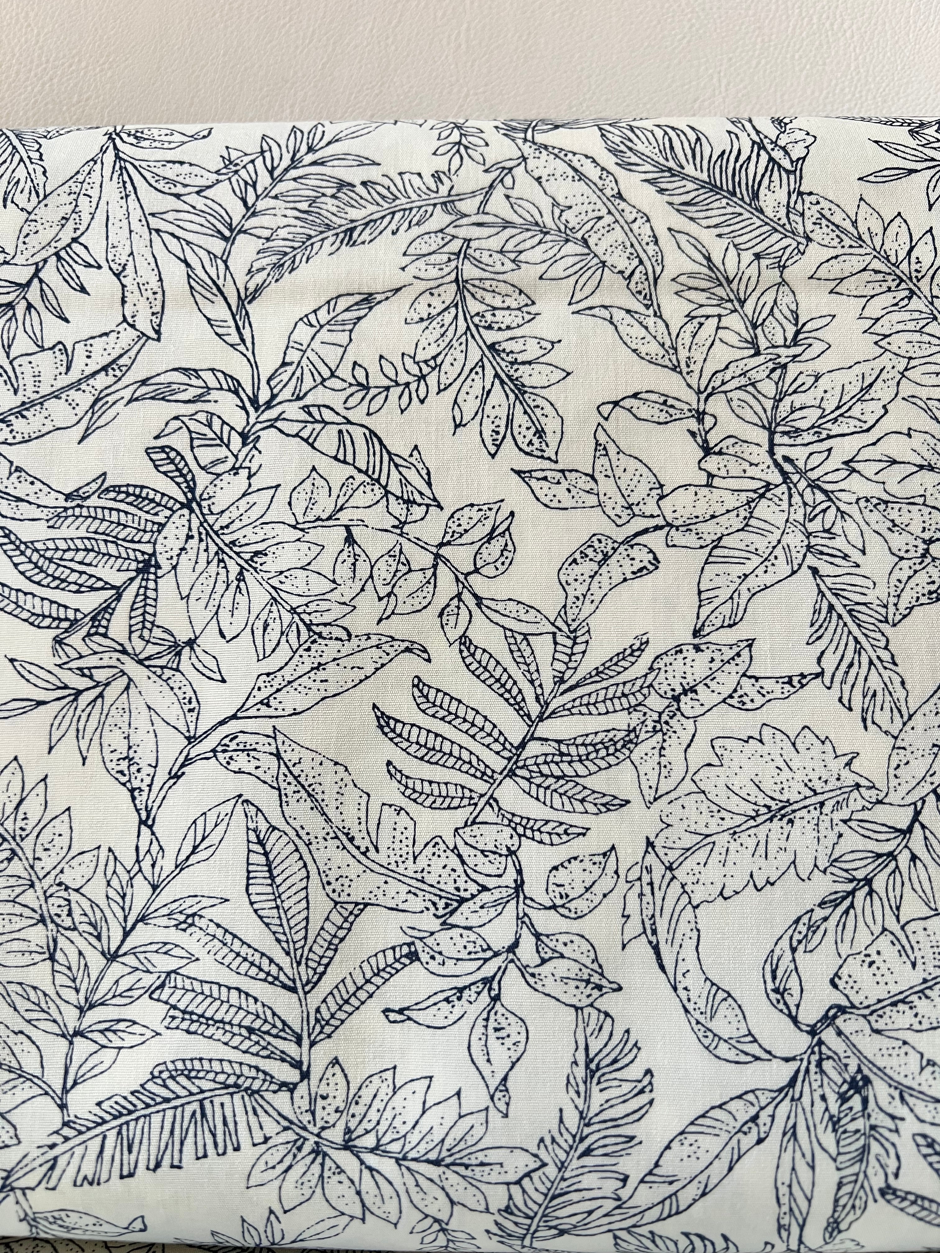 Dark Navy on Light Ivory Cotton Poplin- 44” Wide- “Island Paradise”- Tropical Print
