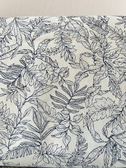 Dark Navy on Light Ivory Cotton Poplin- 44” Wide- “Island Paradise”- Tropical Print