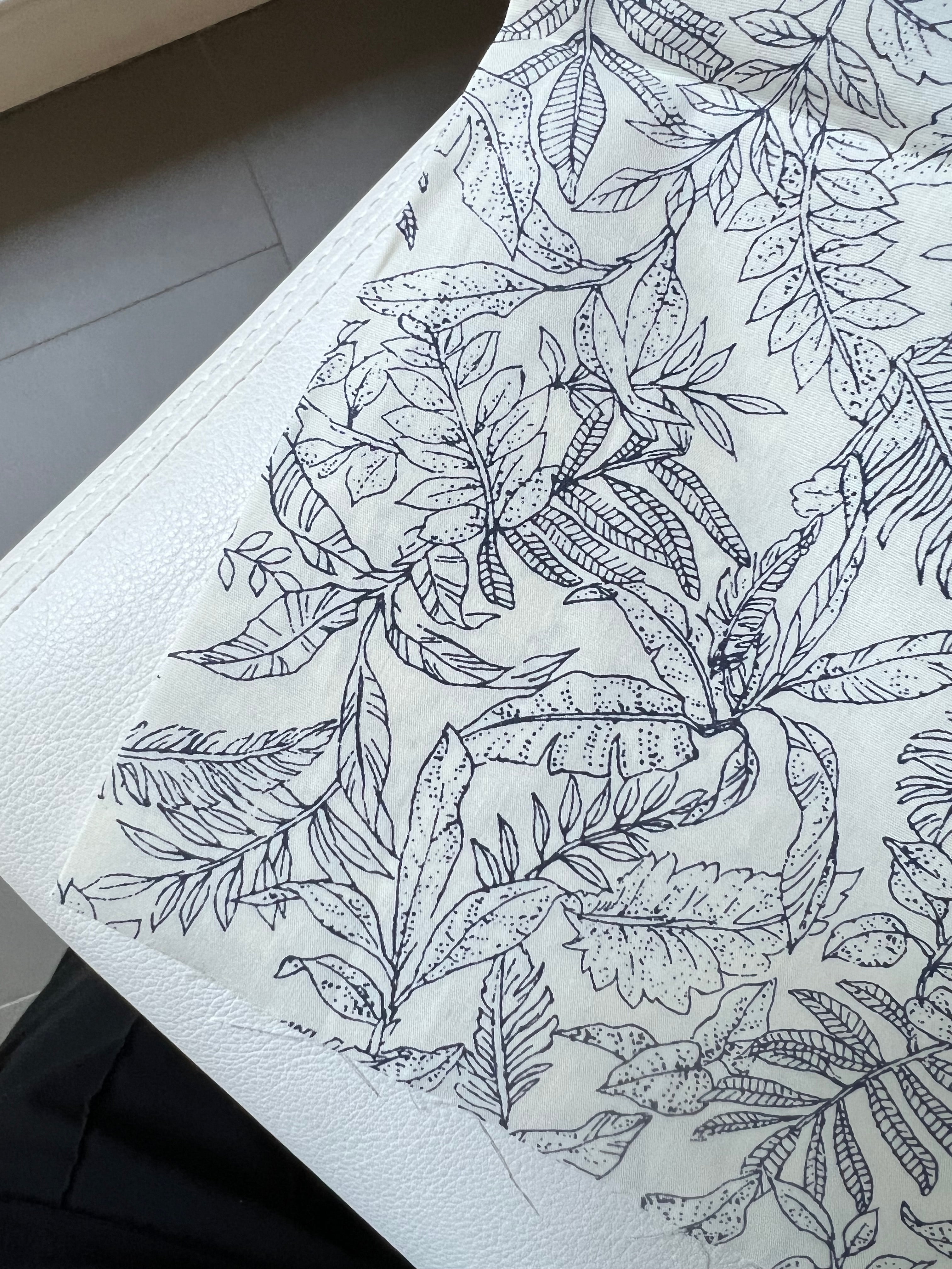 Dark Navy on Light Ivory Cotton Poplin- 44” Wide- “Island Paradise”- Tropical Print