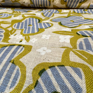 Periwinkle, White and Chartreuse Floral on Light Beige- Cotton Slub Fabric- 44