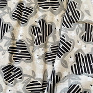 Black, White and Gray Floral on Light Beige- Cotton Slub Fabric- 44