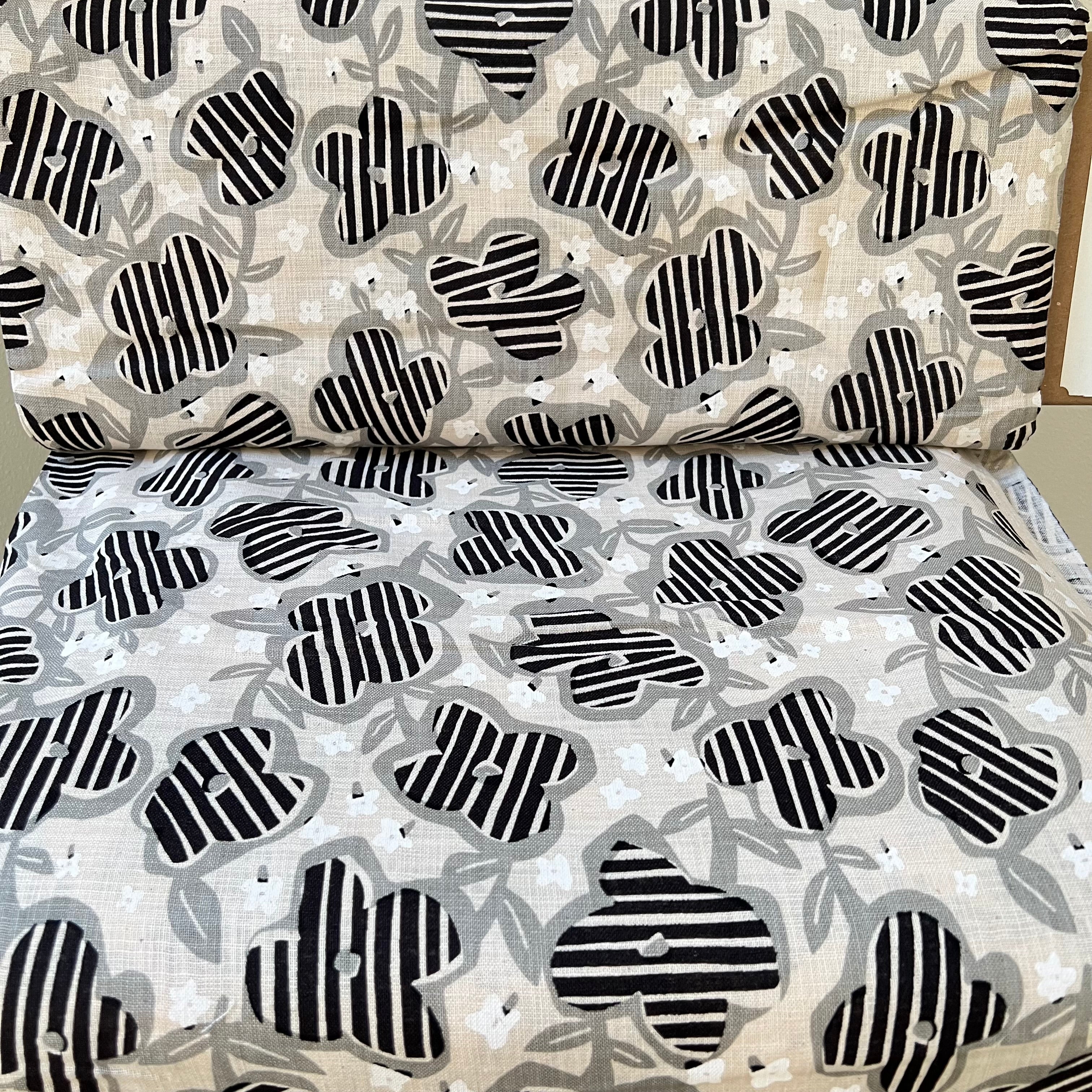 Black, White and Gray Floral on Light Beige- Cotton Slub Fabric- 44