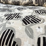 Black, White and Gray Floral on Light Beige- Cotton Slub Fabric- 44