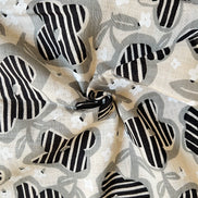 Black, White and Gray Floral on Light Beige- Cotton Slub Fabric- 44