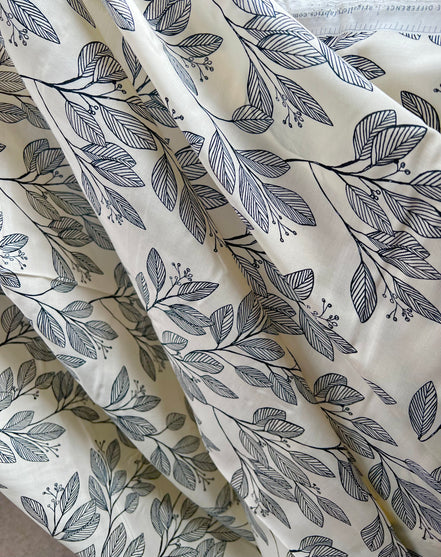 Botanical, Leaves On Ecru "Laurel Daring" Rayon Challis Fabric- Art Gallery Fabrics- 56"