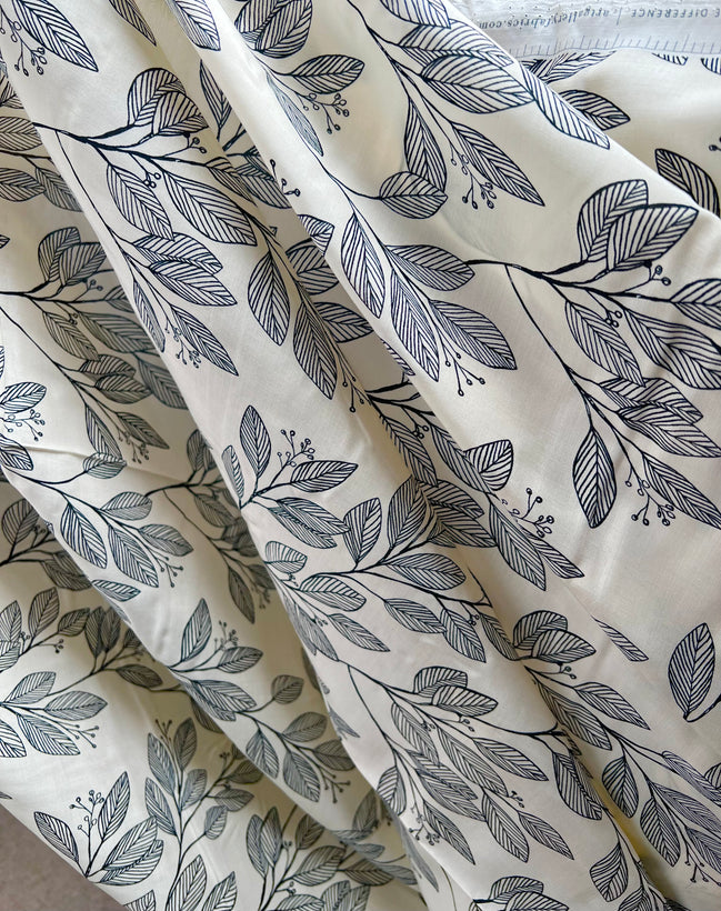 Botanical, Leaves On Ecru "Laurel Daring" Rayon Challis Fabric- Art Gallery Fabrics- 56"