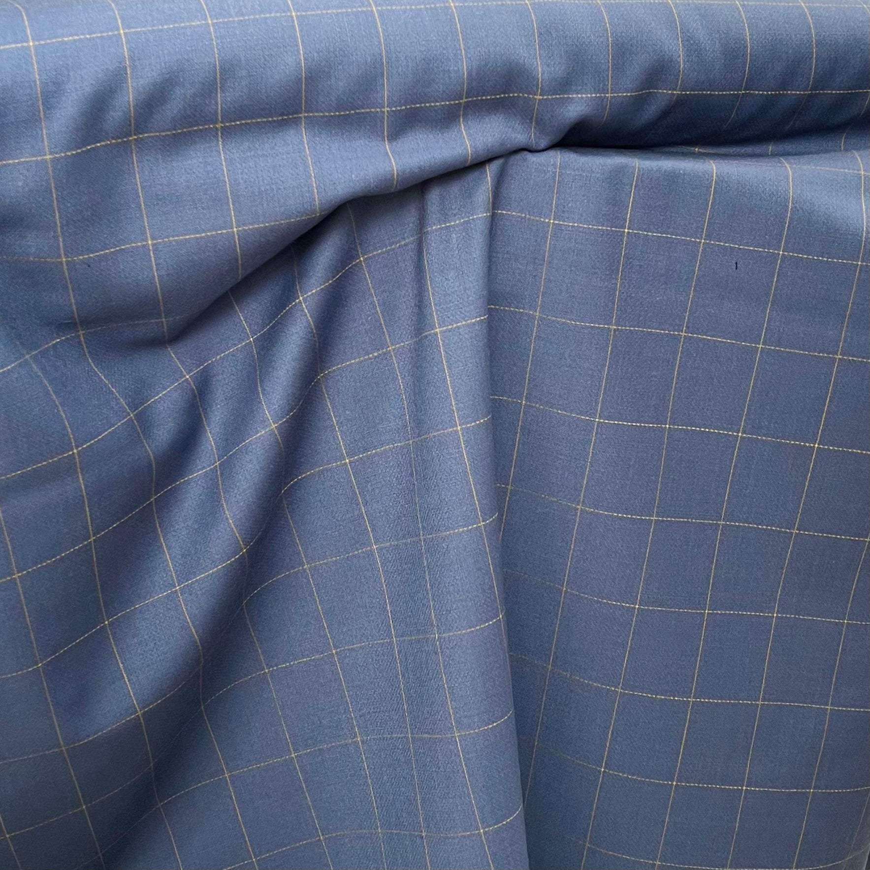 Slate Blue Windowpane Wool Suiting- Maverick Super 110's- 60
