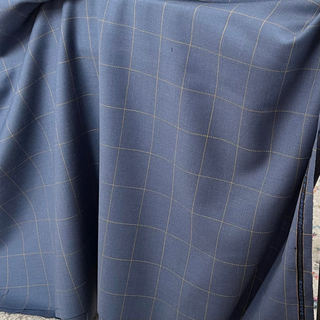 Slate Blue Windowpane Wool Suiting- Maverick Super 110's- 60" Wide- (110-20)