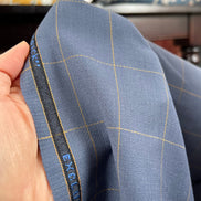 Slate Blue Windowpane Wool Suiting- Maverick Super 110's- 60