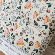 Evergreen, Pink, Ochre, Birds on Cream KNIT Cotton Fabric- 