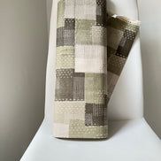 Olive Green, Off- White- Sashiko Patchwork Print on Cotton- Linen Canvas Fabric- Kokka- 43” Wide