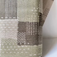 Olive Green, Off- White- Sashiko Patchwork Print on Cotton- Linen Canvas Fabric- Kokka- 43” Wide