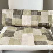 Olive Green, Off- White- Sashiko Patchwork Print on Cotton- Linen Canvas Fabric- Kokka- 43” Wide