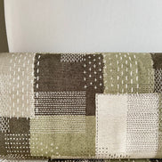 Olive Green, Off- White- Sashiko Patchwork Print on Cotton- Linen Canvas Fabric- Kokka- 43” Wide