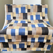Blue, Indigo, Brown, Tan, White- Sashiko Patchwork Print on Cotton- Linen Canvas Fabric- Kokka- 43” Wide
