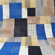 Blue, Indigo, Brown, Tan, White- Sashiko Patchwork Print on Cotton- Linen Canvas Fabric- Kokka- 43” Wide