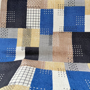 Blue, Indigo, Brown, Tan, White- Sashiko Patchwork Print on Cotton- Linen Canvas Fabric- Kokka- 43” Wide