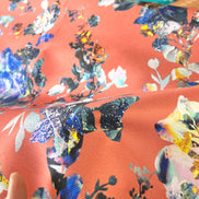 Coral and Blue Printed Silk Blend Mikado (1730)