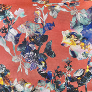 Coral and Blue Printed Silk Blend Mikado (1730)