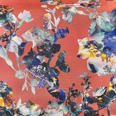 Coral and Blue Printed Silk Blend Mikado (1730)