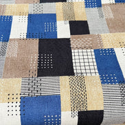 Blue, Indigo, Brown, Tan, White- Sashiko Patchwork Print on Cotton- Linen Canvas Fabric- Kokka- 43” Wide