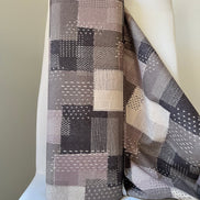 Taupe, Off- White- Sashiko Patchwork Print on Cotton- Linen Canvas Fabric- Kokka- 43” Wide