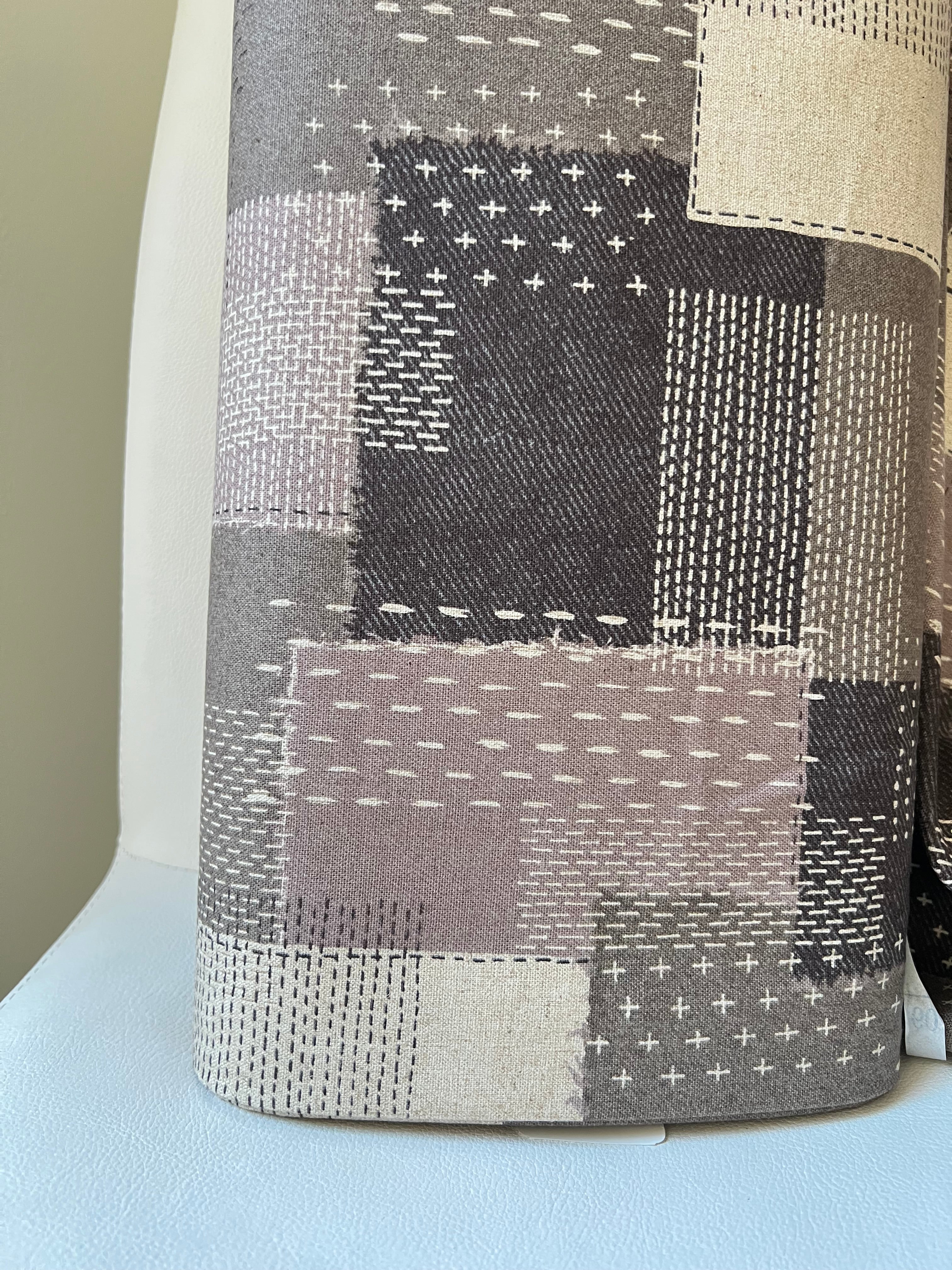 Taupe, Off- White- Sashiko Patchwork Print on Cotton- Linen Canvas Fabric- Kokka- 43” Wide