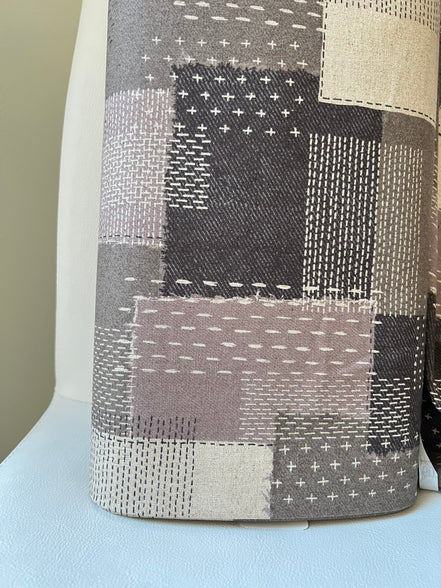 Taupe, Off- White- Sashiko Patchwork Print on Cotton- Linen Canvas Fabric- Kokka- 43” Wide