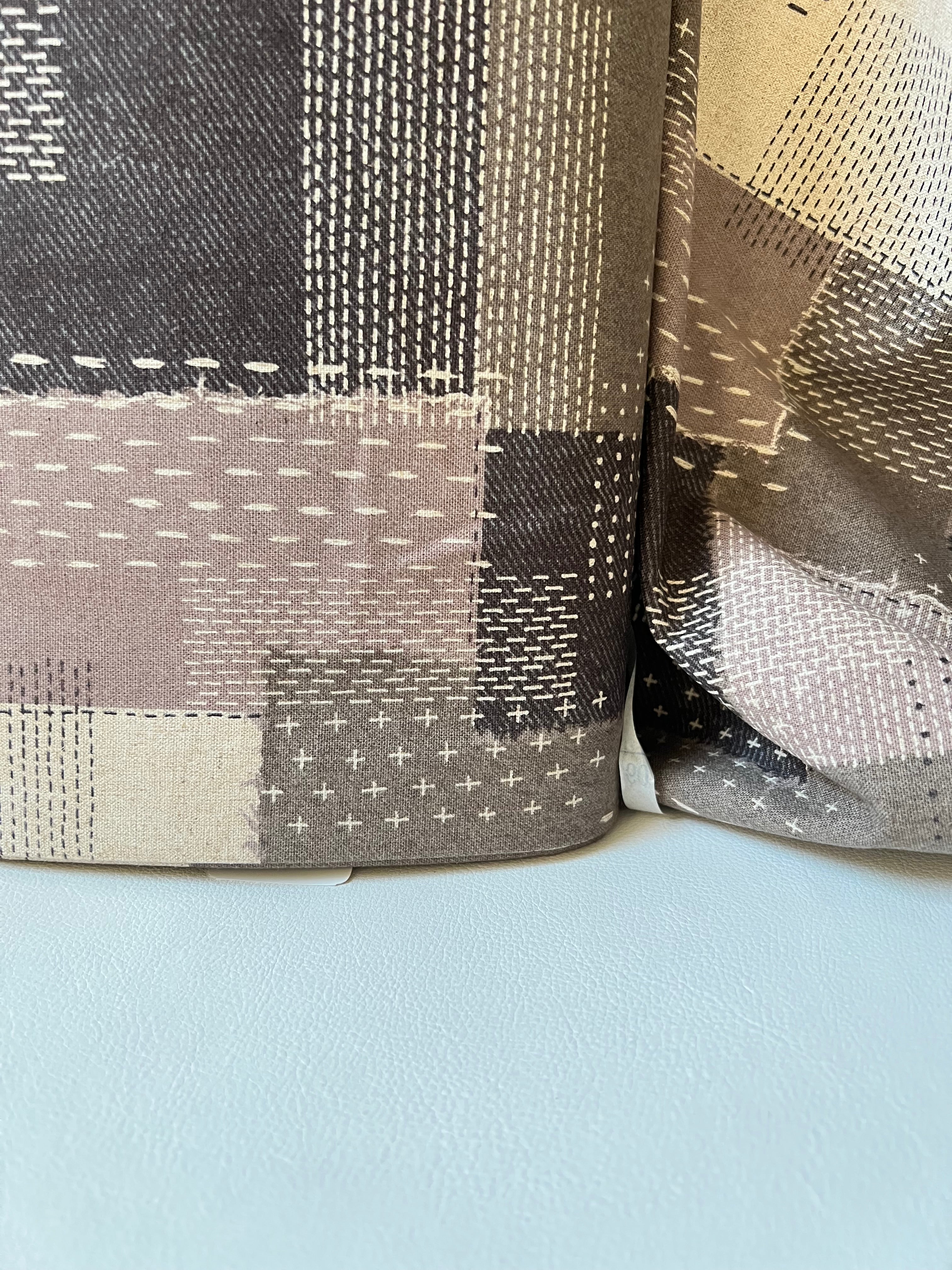 Taupe, Off- White- Sashiko Patchwork Print on Cotton- Linen Canvas Fabric- Kokka- 43” Wide
