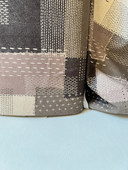 Taupe, Off- White- Sashiko Patchwork Print on Cotton- Linen Canvas Fabric- Kokka- 43” Wide