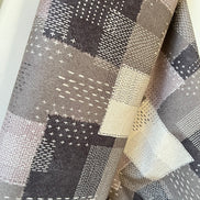 Taupe, Off- White- Sashiko Patchwork Print on Cotton- Linen Canvas Fabric- Kokka- 43” Wide